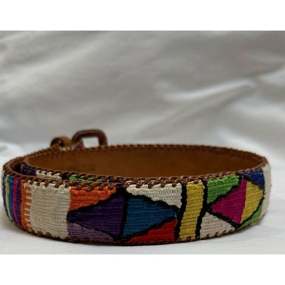 Mayan design inspired leather belt made in Guatemala size Small. #M-1289 - Picture 1 of 8